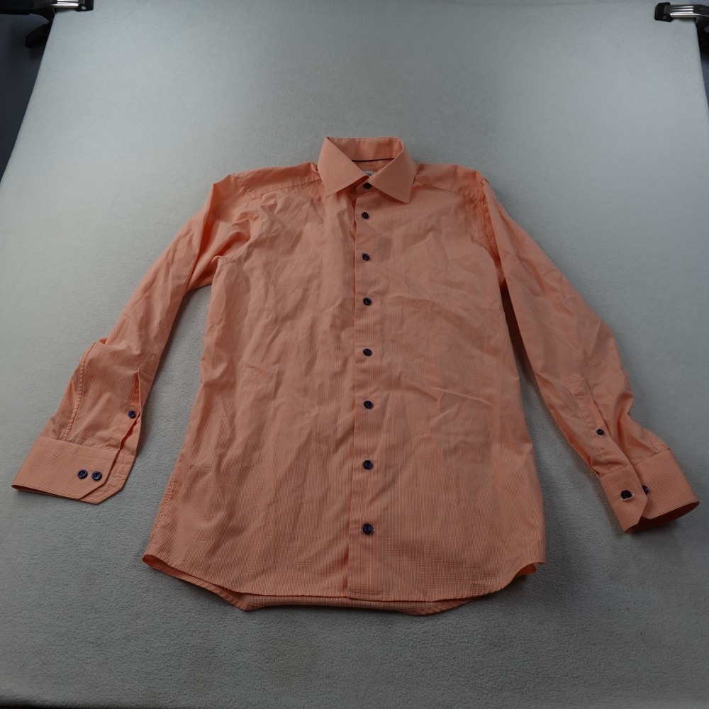 Eton Dress Shirt Mens 15 38 Slim Orange Poplin Micro Check Button Up